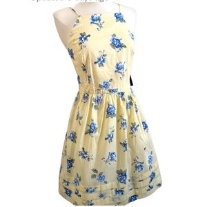 New Cutaway Summer Dress Yellow Polka Dot Blue Floral Crinoline Sun Dress